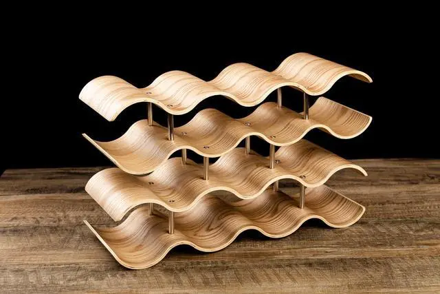 Alt view image 4 of 4 - Asian Home 14 Bottle 4-Tier Wave Desktop Wine Rack Freestanding Countertop Bottle Holder for Wine Storage, Wood, Modern and Minimalist