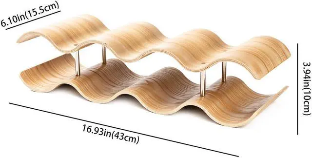 Alt view image 2 of 4 - Asian Home 7 Bottle 2-Tier Wave Desktop Wine Rack Freestanding Countertop Bottle Holder for Wine Storage, Wood, Modern and Minimalist