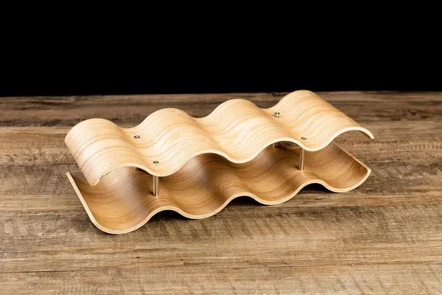 Alt view image 3 of 4 - Asian Home 7 Bottle 2-Tier Wave Desktop Wine Rack Freestanding Countertop Bottle Holder for Wine Storage, Wood, Modern and Minimalist