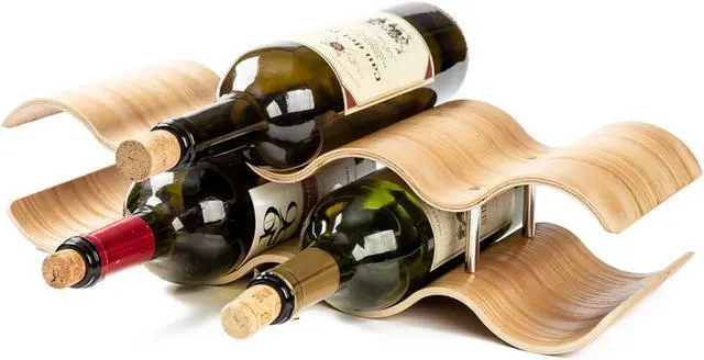 Alt view image 4 of 4 - Asian Home 7 Bottle 2-Tier Wave Desktop Wine Rack Freestanding Countertop Bottle Holder for Wine Storage, Wood, Modern and Minimalist