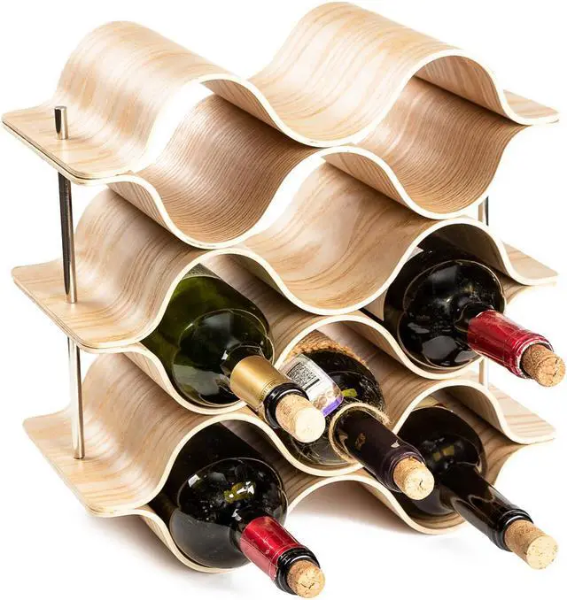 Alt view image 2 of 4 - Asian Home 9 Bottle 6-Tier Wave Desktop Wine Rack Freestanding Countertop Bottle Holder for Wine Storage, Wood, Modern and Minimalist