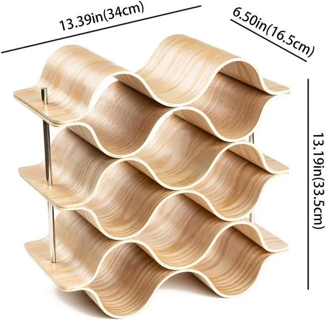 Alt view image 3 of 4 - Asian Home 9 Bottle 6-Tier Wave Desktop Wine Rack Freestanding Countertop Bottle Holder for Wine Storage, Wood, Modern and Minimalist