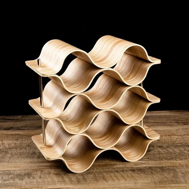Alt view image 4 of 4 - Asian Home 9 Bottle 6-Tier Wave Desktop Wine Rack Freestanding Countertop Bottle Holder for Wine Storage, Wood, Modern and Minimalist