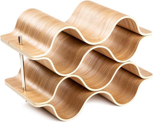 Main image of Asian Home 6 Bottle 4-Tier Wave Desktop Wine Rack Freestanding Countertop Bottle Holder for Wine Storage, Wood, Modern and Minimalist