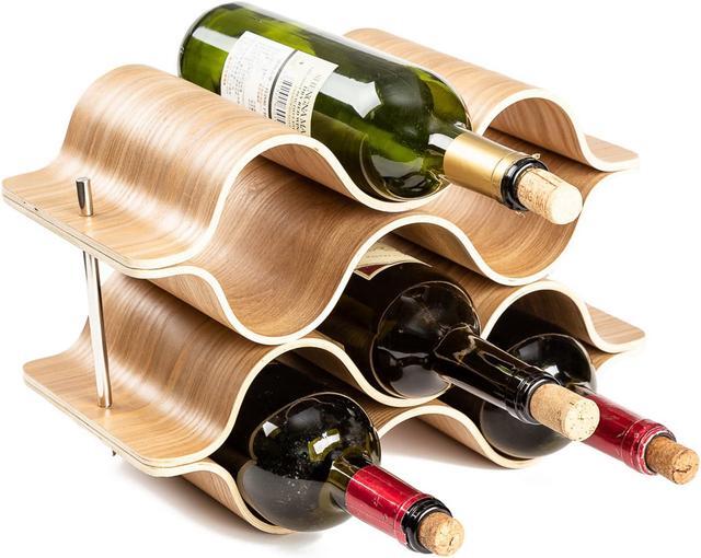 Alt view image 3 of 4 - Asian Home 6 Bottle 4-Tier Wave Desktop Wine Rack Freestanding Countertop Bottle Holder for Wine Storage, Wood, Modern and Minimalist