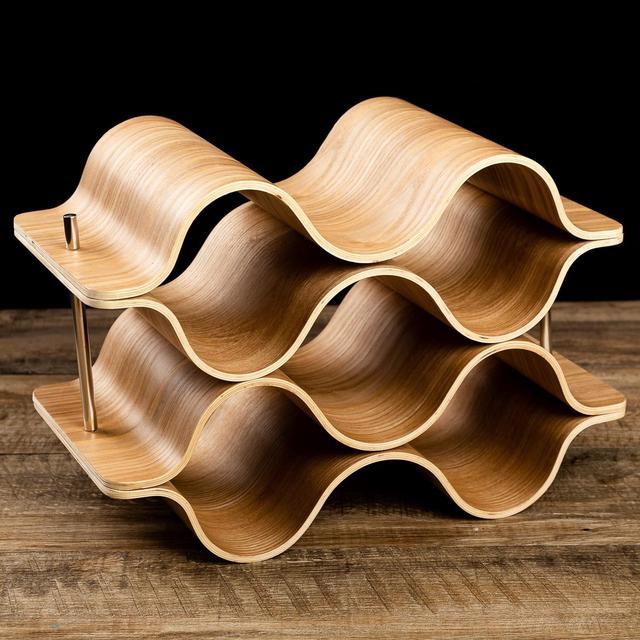 Alt view image 4 of 4 - Asian Home 6 Bottle 4-Tier Wave Desktop Wine Rack Freestanding Countertop Bottle Holder for Wine Storage, Wood, Modern and Minimalist