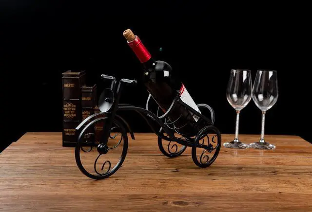 Main image of Asian Home Bicycle Wine Bottle Holder Desktop Bike Wine Rack Freestanding Countertop Bottle Holder for Wine Storage, Metal, Black Colored