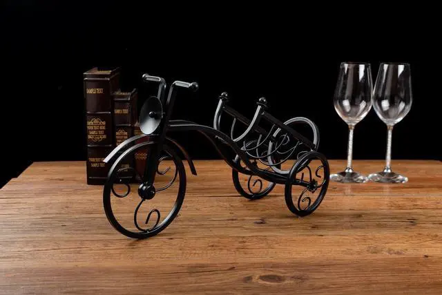 Alt view image 2 of 2 - Asian Home Bicycle Wine Bottle Holder Desktop Bike Wine Rack Freestanding Countertop Bottle Holder for Wine Storage, Metal, Black Colored