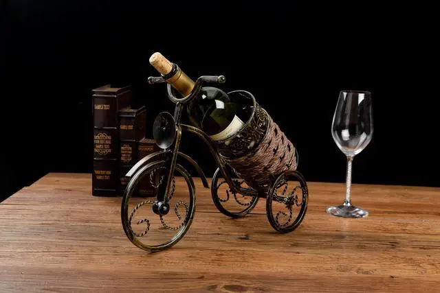 Alt view image 2 of 4 - Asian Home Bicycle Wine Bottle Holder Desktop Bike Wine Rack Freestanding Countertop Bottle Holder for Wine Storage, Metal, Gold Colored