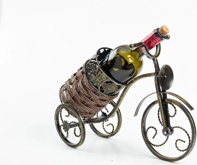 Alt view image 4 of 4 - Asian Home Bicycle Wine Bottle Holder Desktop Bike Wine Rack Freestanding Countertop Bottle Holder for Wine Storage, Metal, Gold Colored