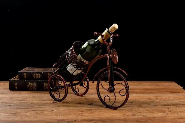 Alt view image 2 of 4 - Asian Home Bicycle Wine Bottle Holder Desktop Bike Wine Rack Freestanding Countertop Bottle Holder for Wine Storage, Metal, Metallic Red Colored