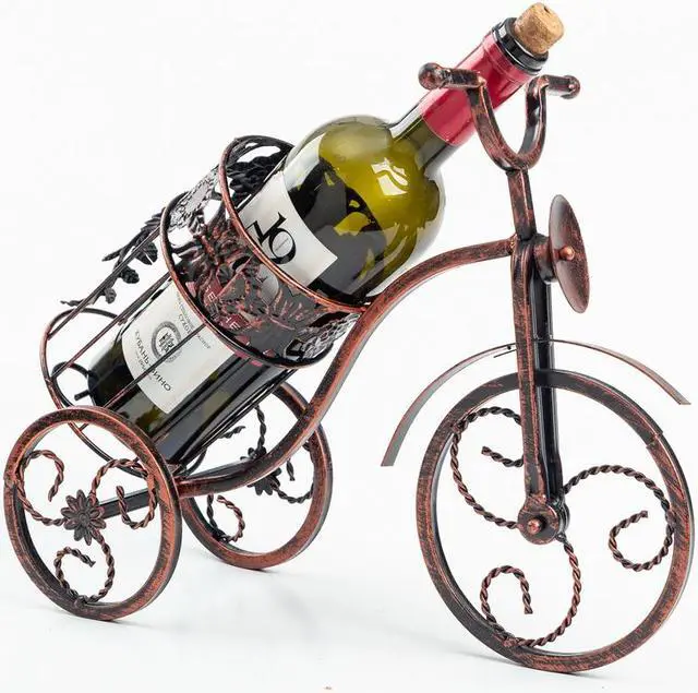 Alt view image 3 of 4 - Asian Home Bicycle Wine Bottle Holder Desktop Bike Wine Rack Freestanding Countertop Bottle Holder for Wine Storage, Metal, Metallic Red Colored