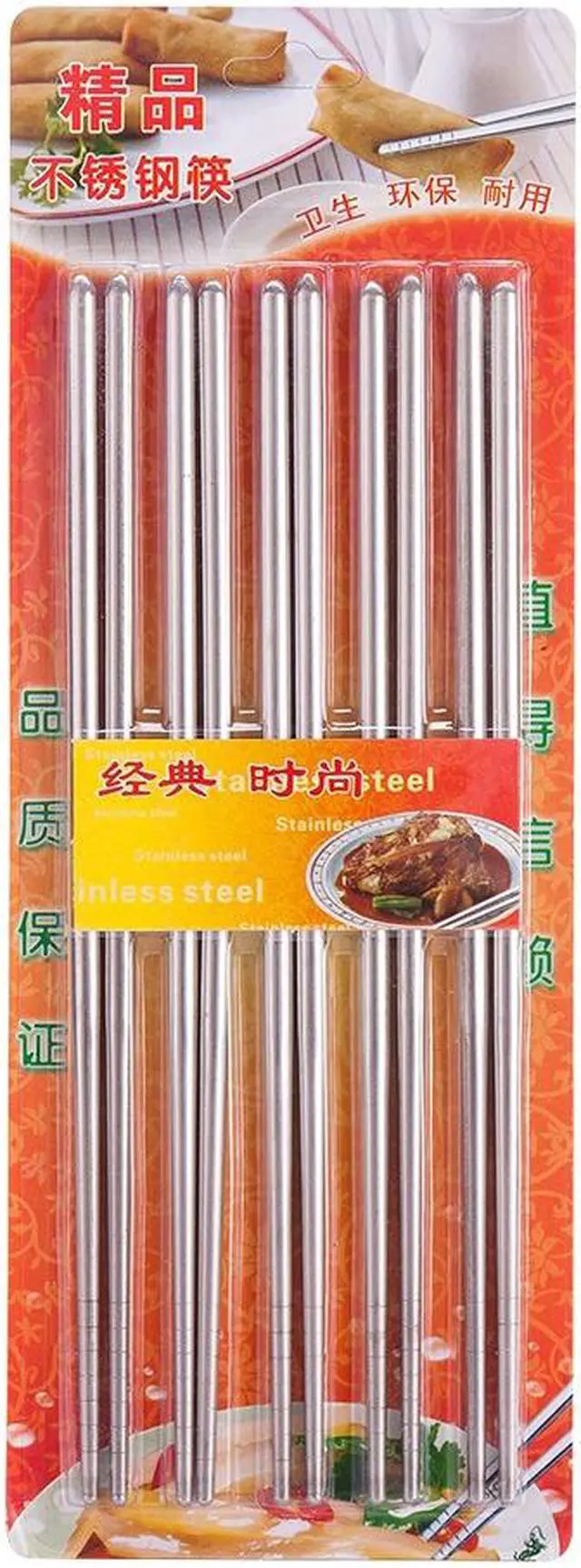 Alt view image 2 of 4 - 10 Pcs (5 Pairs) Tapered Silver Stainless Steel Chopsticks