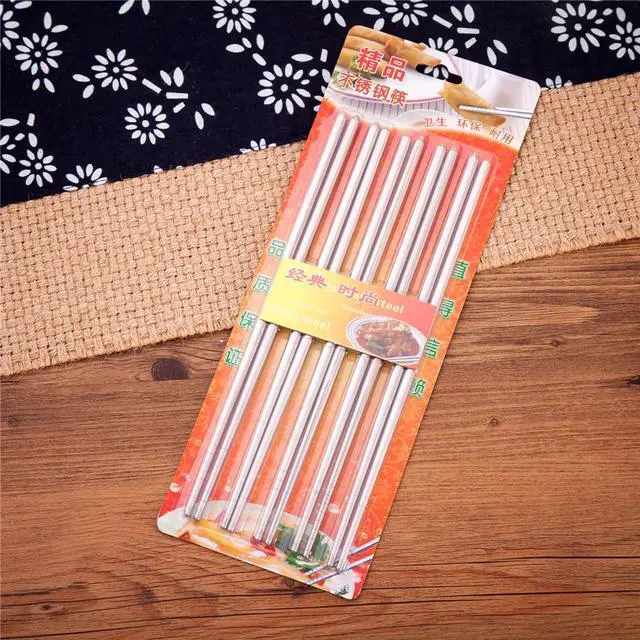Alt view image 3 of 4 - 10 Pcs (5 Pairs) Tapered Silver Stainless Steel Chopsticks