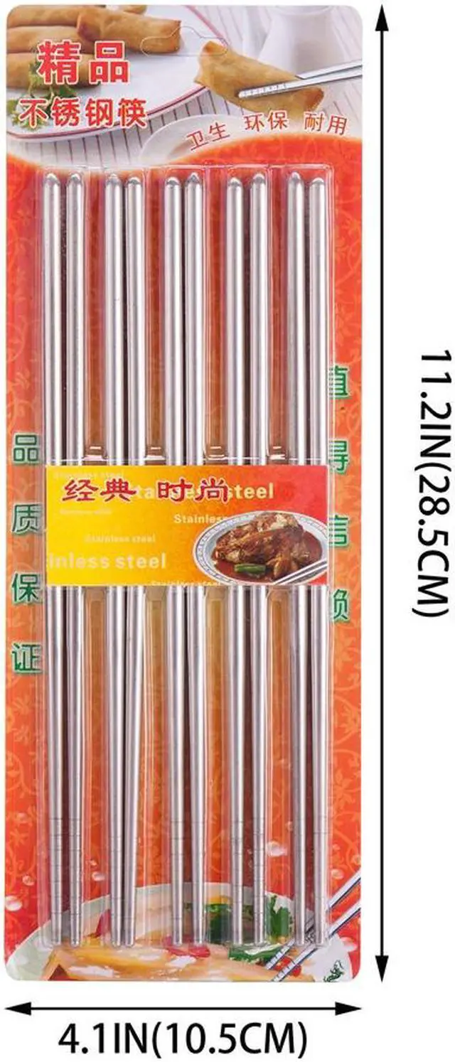 Alt view image 4 of 4 - 10 Pcs (5 Pairs) Tapered Silver Stainless Steel Chopsticks