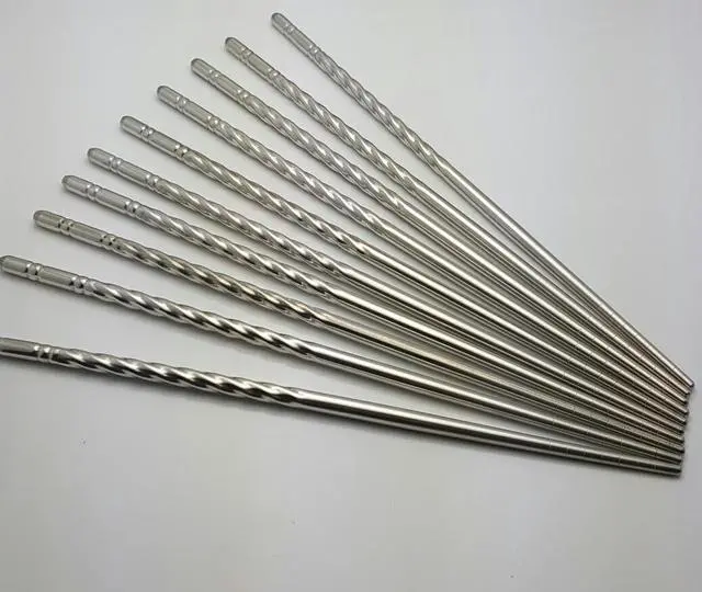 Main image of 10 Pcs (5 Pairs) Spiral Design Silver Stainless Steel Chopsticks