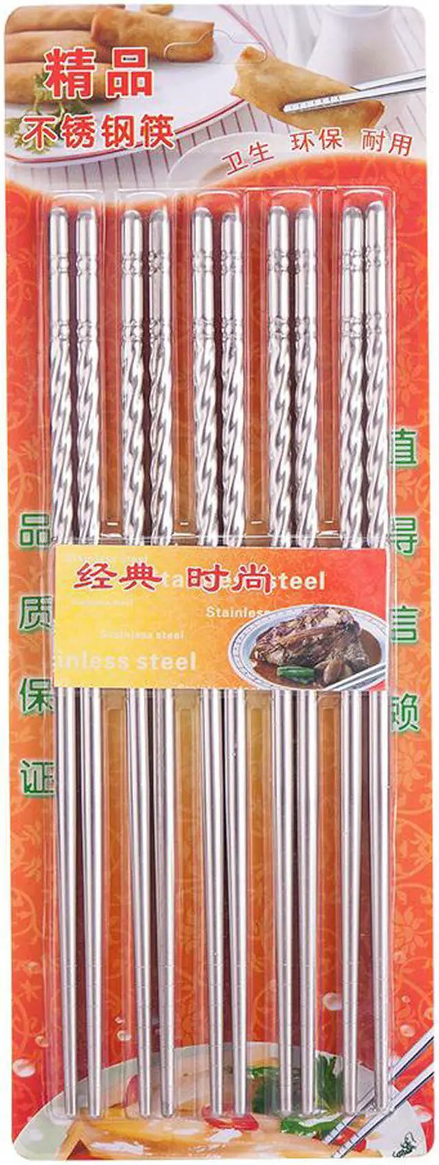 Alt view image 2 of 4 - 10 Pcs (5 Pairs) Spiral Design Silver Stainless Steel Chopsticks