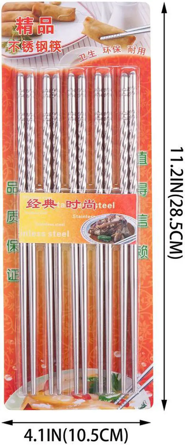 Alt view image 4 of 4 - 10 Pcs (5 Pairs) Spiral Design Silver Stainless Steel Chopsticks