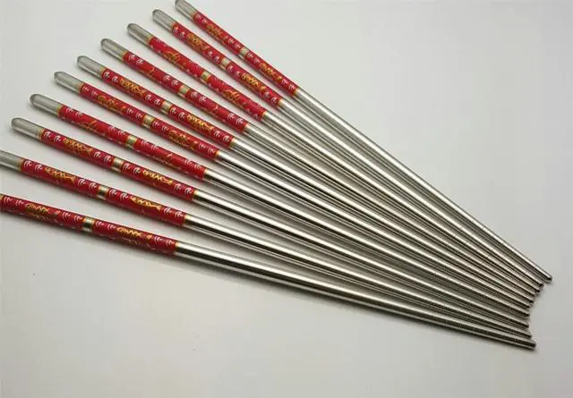 Main image of 10 Pcs (5 Pairs) Fish Design Silver Stainless Steel Chopsticks