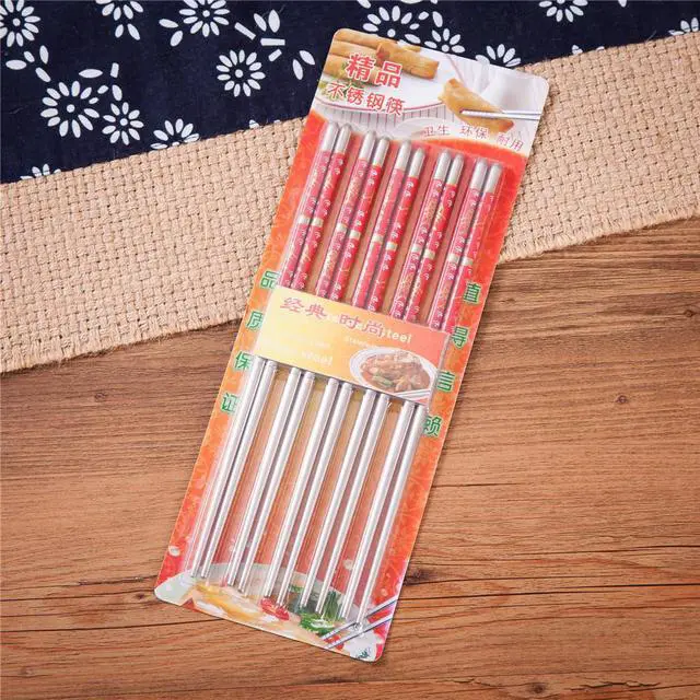 Alt view image 3 of 4 - 10 Pcs (5 Pairs) Fish Design Silver Stainless Steel Chopsticks