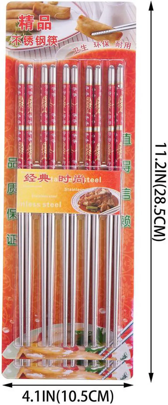Alt view image 4 of 4 - 10 Pcs (5 Pairs) Fish Design Silver Stainless Steel Chopsticks