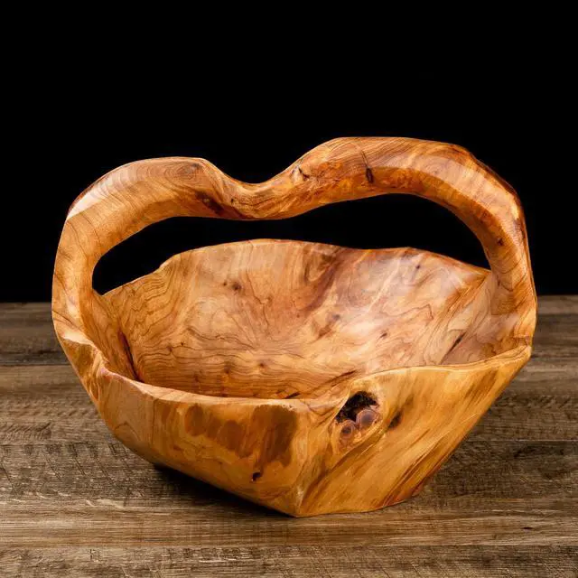 Alt view image 4 of 4 - Wooden Basket Handmade Natural Root Wood Craft Storage Basket For Fruits, Breads, Candy or Potpourri And Decorative Accents