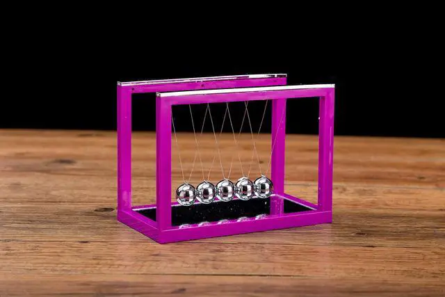 Alt view image 3 of 3 - Newtons Cradle Balance Balls, 5 Pendulum Balls, with Mirror Desk Top Decoration Kinetic Motion Toy for Home and Office, Physics Toys for Teachers (Purple)