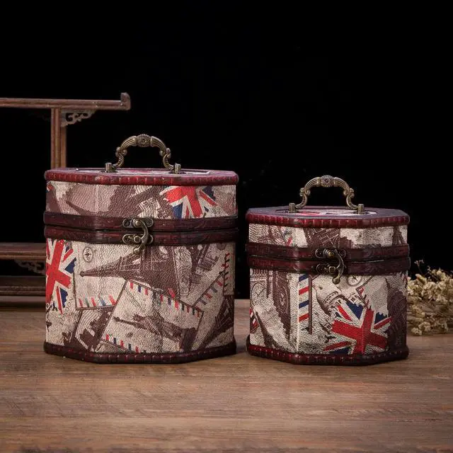 Alt view image 3 of 4 - THY COLLECTIBLES Vintage Style World Sceneries Pattern Wooden Octagon Jewelry Treasure Box Storage Organizer Trinket Keepsake Chest Set of 2