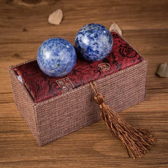 Alt view image 2 of 3 - Blue Corundum Marble Stone Chinese Healthy Exercise Massage Baoding Balls