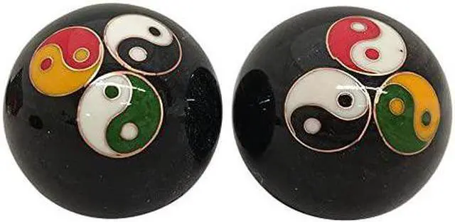Alt view image 2 of 2 - Baoding Balls Chinese Health Massage Exercise Stress Balls - Black Triple Yinyang #2…