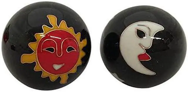 Alt view image 2 of 2 - Baoding Balls Chinese Health Massage Exercise Stress Balls -Black Moon & Sun #2