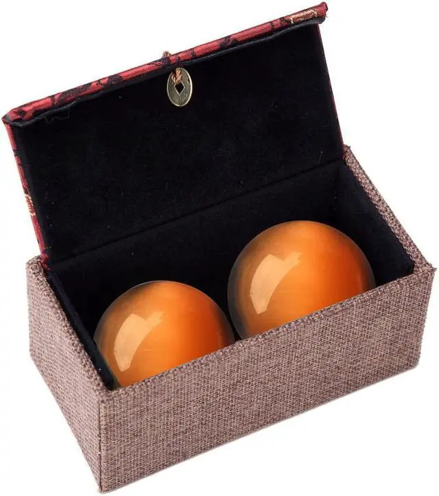 Alt view image 2 of 3 - Artificial Tiger Eye Crystal Gemstone Quartz Chinese Health Stress Exercise Baoding Balls (Orange)