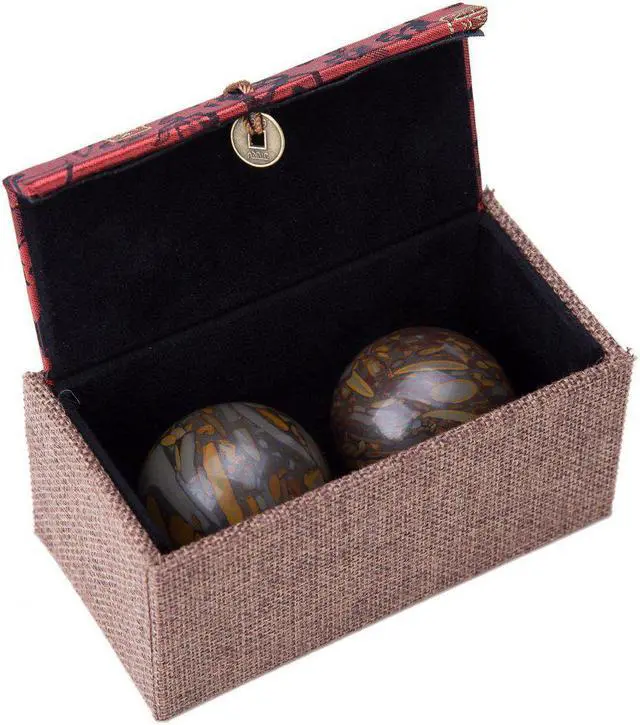 Alt view image 2 of 3 - Bamboo Pattern Cyan Nuwa Marble Stone Chinese Healthy Exercise Massage Baoding Balls