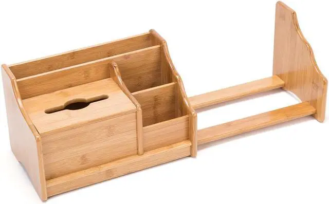 Alt view image 4 of 4 - THY COLLECTIBLES Bamboo Desk Organizer with Extendable Storage Multi-Function Stationary Organizer for Office and Home, Expandable Desk Tidy Bamboo Bookshelf