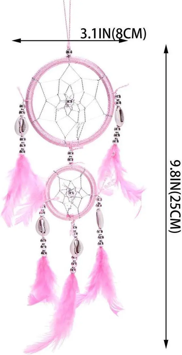 Alt view image 2 of 3 - THY COLLECTIBLES 12" Traditional Pink Dream Catcher with Feathers Wall or Car Hanging Ornament 2 Circles