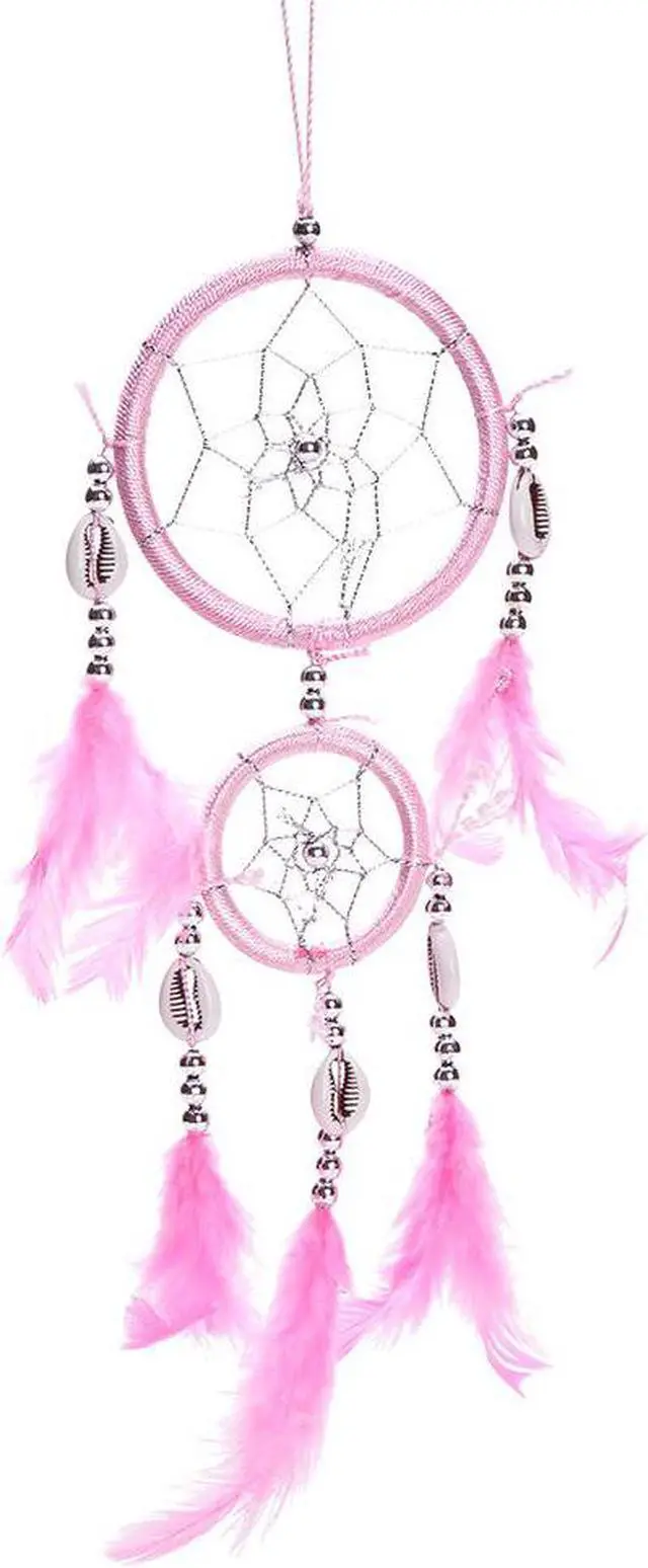 Main image of THY COLLECTIBLES 12" Traditional Pink Dream Catcher with Feathers Wall or Car Hanging Ornament 2 Circles