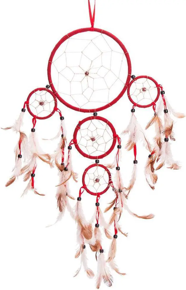 Main image of THY COLLECTIBLES 22" Traditional Red Dream Catcher with Feathers Wall or Car Hanging Ornament 5 Circles