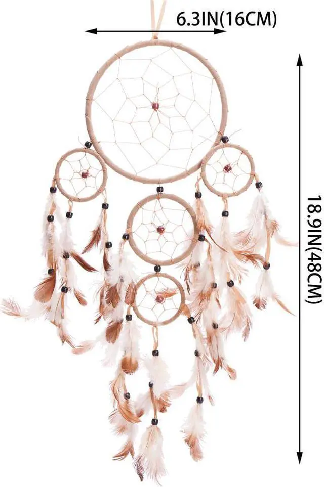 Alt view image 2 of 3 - THY COLLECTIBLES 22" Traditional Beige Dream Catcher with Feathers Wall or Car Hanging Ornament 5 Circles