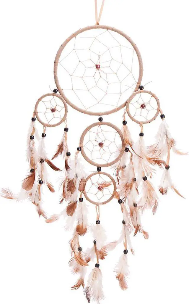 Main image of THY COLLECTIBLES 22" Traditional Beige Dream Catcher with Feathers Wall or Car Hanging Ornament 5 Circles