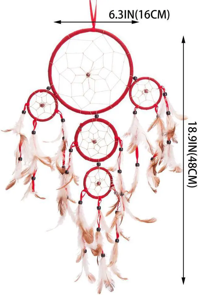 Alt view image 2 of 3 - THY COLLECTIBLES 22" Traditional Red Dream Catcher with Feathers Wall or Car Hanging Ornament 5 Circles