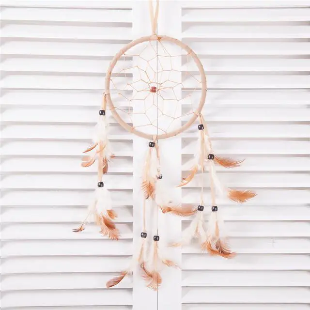 Alt view image 3 of 3 - THY COLLECTIBLES 15" Traditional Beige Dream Catcher with Feathers Wall or Car Hanging Ornament Single Circle