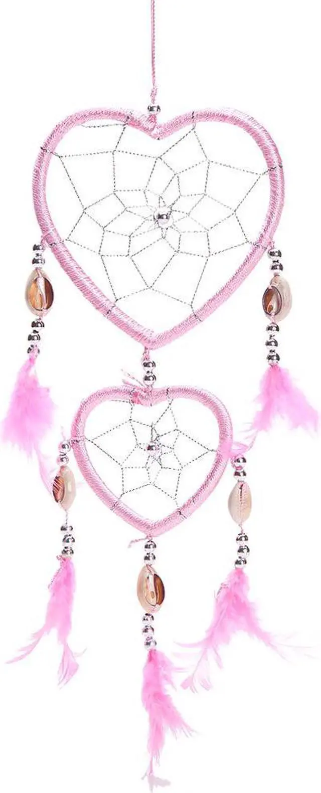 Main image of THY COLLECTIBLES 17" Traditional Pink Dream Catcher with Feathers Wall or Car Hanging Ornament Heart Shaped
