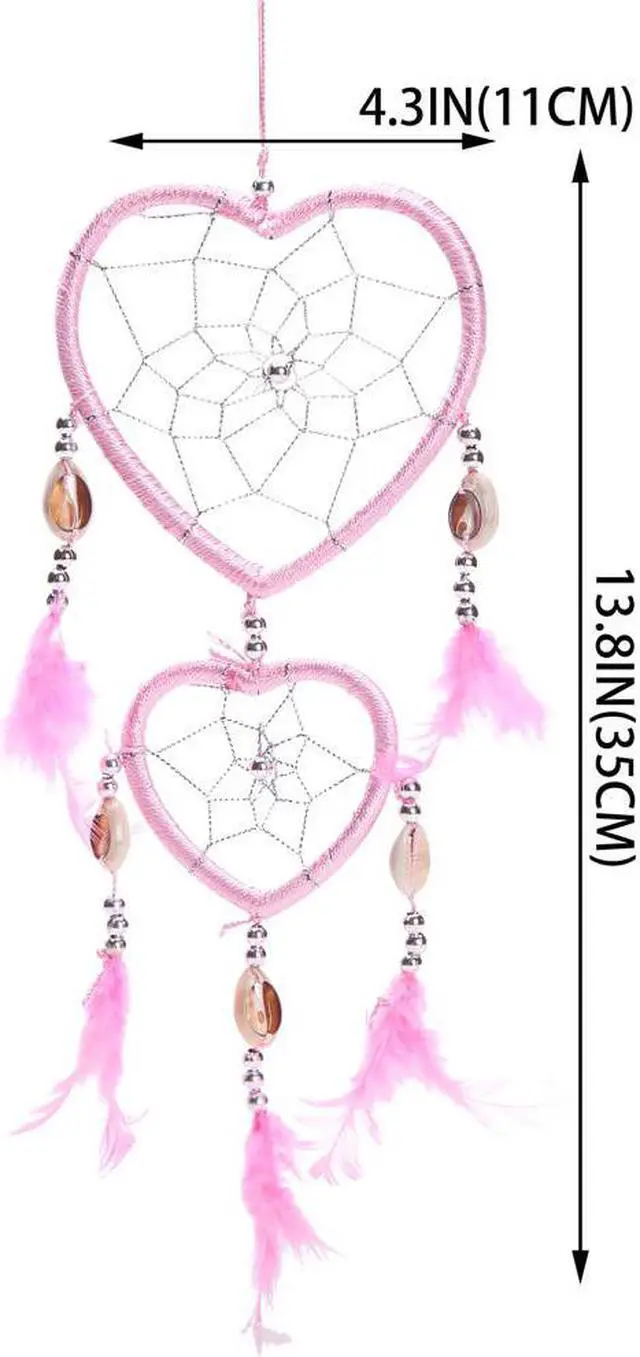 Alt view image 2 of 3 - THY COLLECTIBLES 17" Traditional Pink Dream Catcher with Feathers Wall or Car Hanging Ornament Heart Shaped