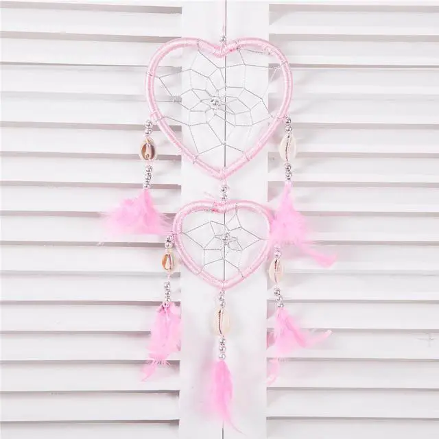 Alt view image 3 of 3 - THY COLLECTIBLES 17" Traditional Pink Dream Catcher with Feathers Wall or Car Hanging Ornament Heart Shaped