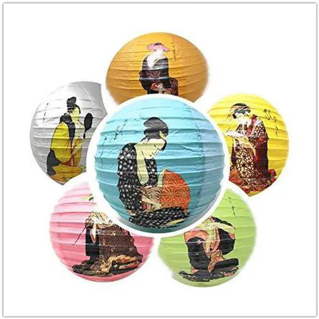 Main image of 6 Pcs Oriental Chinese Japanese Festival Party Celebration Home Decor Lantern Geisha Design 6 Colors 16"