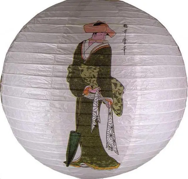 Main image of Japanese Geisha Design Round Paper Lantern (White)