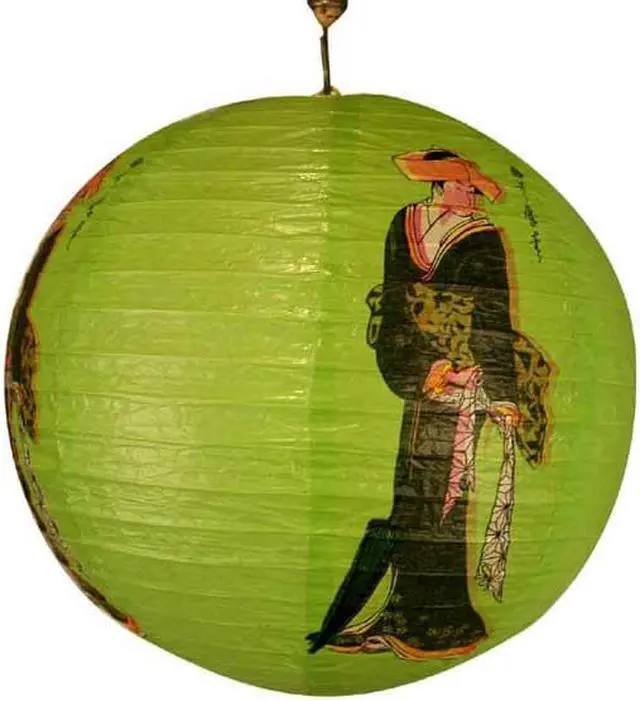 Main image of Japanese Geisha Design Round Paper Lantern (Green)