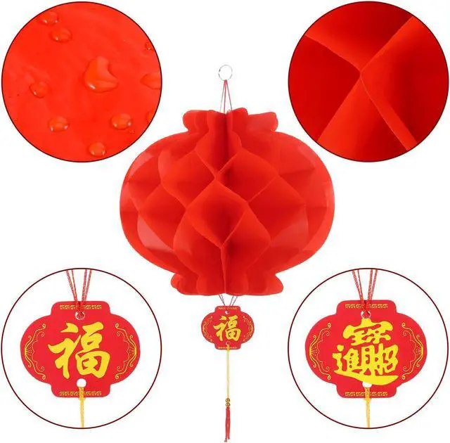 Alt view image 3 of 4 - Red Paper Lantern Hanging Lanterns for Chinese Spring Festival, Wedding, Celebration, Lantern Festival Festive Decoration (8 INCH) (2 Piece)