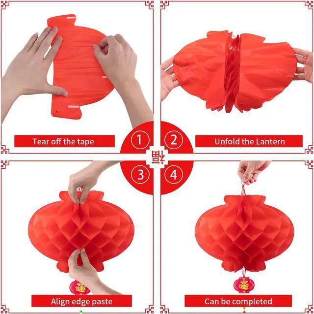 Alt view image 4 of 4 - Red Paper Lantern Hanging Lanterns for Chinese Spring Festival, Wedding, Celebration, Lantern Festival Festive Decoration (8 INCH) (2 Piece)