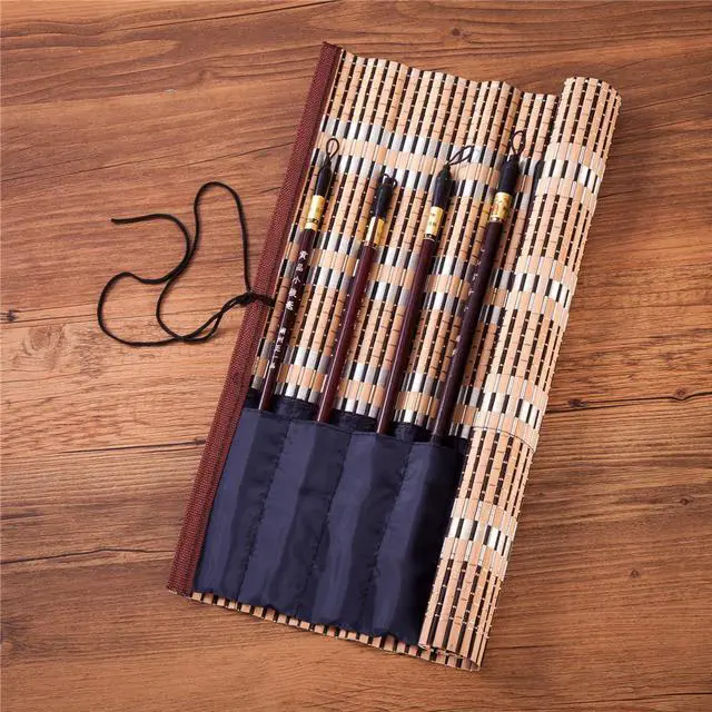 Alt view image 2 of 4 - Bamboo Calligraphy Brush Holder Rollup Protection, 8 Compartments Pouch Organizer 36x36cm (14x14") - Large